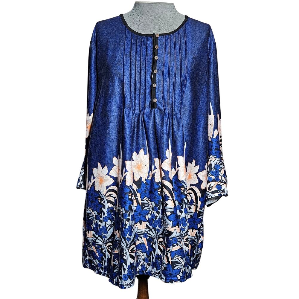 Blue Cotton Blend Blouse Size 2XL